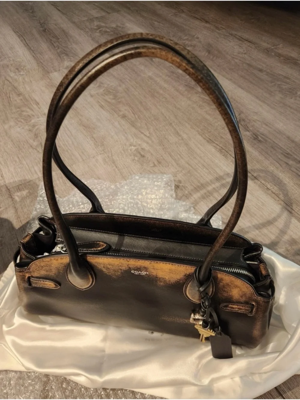 Coach Empire 34 in Loved Leather East West Shoulder Bag w Charms